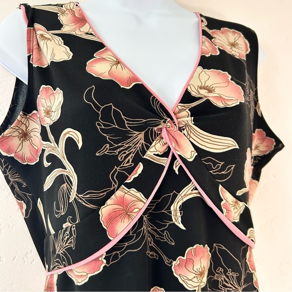 SUZIE WHERE Y2K Floral Sleeveless Top Black Pink Empire Waist Size L Dark Fairy - Picture 4 of 10